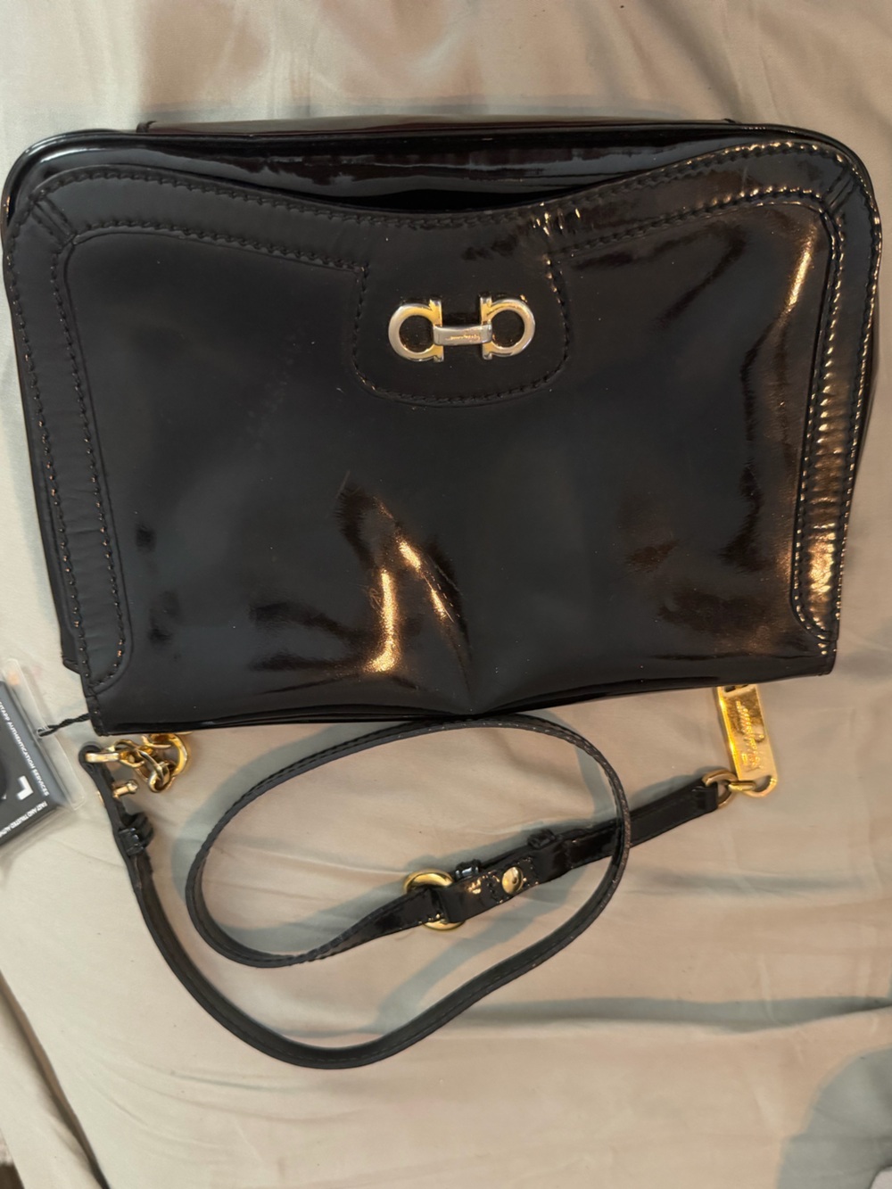 Salvatore Ferragamo Black Patent Crossbody Bag